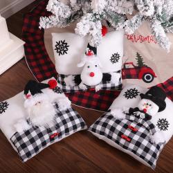 Christmas Pillow Black and White Santa Snowman Pillow Creative Cartoon Christmas Pillow Home Decor