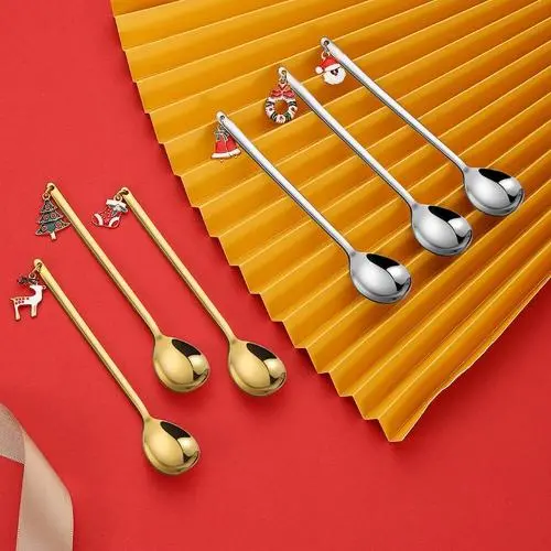 Creative ins Christmas stainless steel tableware spoon coffee stirring dessert spoon with hand gift portable gift set of 6pcs Creative ins Christmas stainless steel tableware spoon coffee stirring dessert spoon with hand gift portable gift set of 6pcs