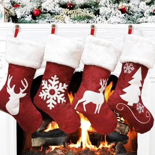 2020 Weihnachtsstrumpf-Geschenketuiß Kenaf-Hirsch-Stickerei Weihnachtsstrumpf Geschenke Weihnachtsanhänger