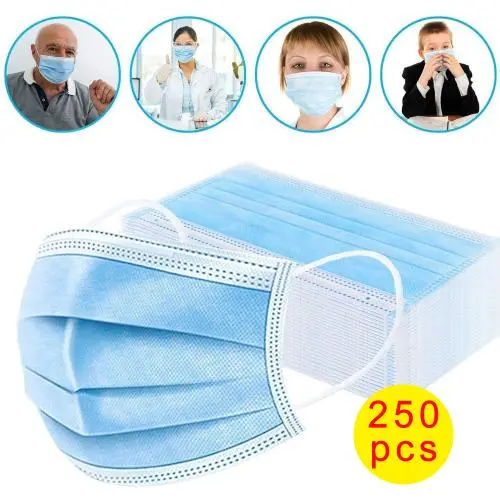 Einweg-Gesichtsmasken, Ohraufiger Atemschutzmaske für die Persönliche Gesundheit, Anti-Luftverschmutzung Nichtgewebte Sicherheitsmaske 3-lagig (250 Stück)
