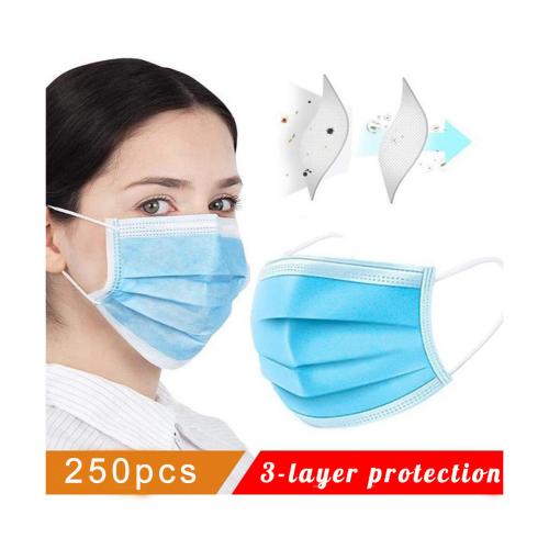 Disposable Face Masks with Elastic Ear Loop 3 Ply Breathable and Comfortable Dust Mask Daily Personal Health Mask(Pack of 250pcs)