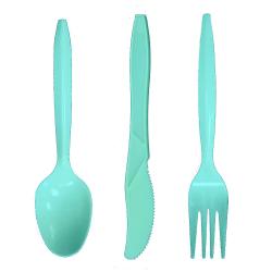 Disposable Plastic Cutlery Set Heavy Duty Colored Plastic Tableware - Includes 32 Forks, 32 Teaspoons, and 32 Knives (Blue, 96)