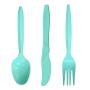 Disposable Plastic Cutlery Set Heavy Duty Colored Plastic Tableware - Includes 32 Forks, 32 Teaspoons, and 32 Knives (Blue, 96)