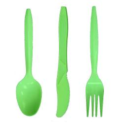 Disposable Plastic Cutlery Set Heavy Duty Colored Plastic Tableware - Includes 32 Forks, 32 Teaspoons, and 32 Knives (Green, 96)