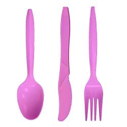 Disposable Plastic Cutlery Set Heavy Duty Colored Plastic Tableware - Includes 32 Forks, 32 Teaspoons, and 32 Knives (Pink, 96)