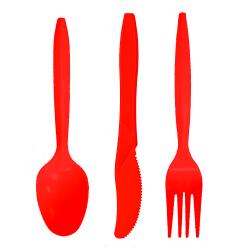 Disposable Plastic Cutlery Set Heavy Duty Colored Plastic Tableware - Includes 32 Forks, 32 Teaspoons, and 32 Knives (Red, 96)