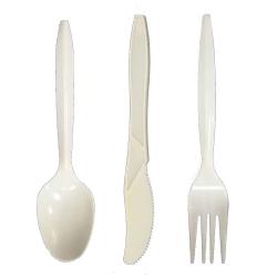 Disposable Plastic Cutlery Set Heavy Duty Colored Plastic Tableware - Includes 32 Forks, 32 Teaspoons, and 32 Knives (White, 96)