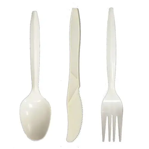 Disposable Plastic Cutlery Set Heavy Duty Colored Plastic Tableware - Includes 32 Forks, 32 Teaspoons, and 32 Knives (White, 96) Disposable Plastic Cutlery Set Heavy Duty Colored Plastic Tableware - Includes 32 Forks, 32 Teaspoons, and 32 Knives (White, 96)