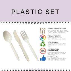 Disposable Plastic Cutlery Set Heavy Duty Colored Plastic Tableware - Includes 32 Forks, 32 Teaspoons, and 32 Knives (Dark Blue, 96)