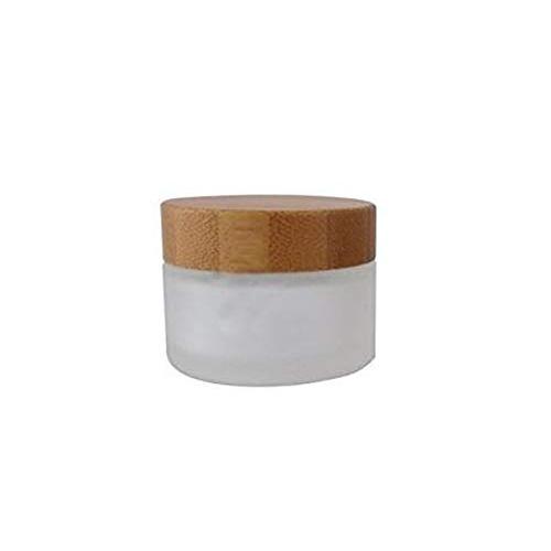 1Pcs Empty Refillable Frosted Glass Cream Bottle Jars Cosmatic Makeup Sample Packing Storage Vial Pots with Environmental Bamboo Cap(50g/1.7oz)