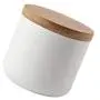 TOPBATHY Ceramic Container Food Storage jar Tea Coffee Sugar canisters with Wooden lid for Kitchen (Small Size, White)