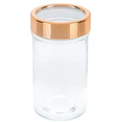 SET OF 3 ELEGANT GLASS JAR WITH COPPER LIDS, ideal for decoration or for Herbs, Spices, Loose Leaf Teas, and Coffee - apothecary jars - cotton ball holder - jars for storing spices - bathroom caniste