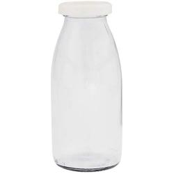 Viva Haushaltswaren 15?Mini/Milk Bottles 250ml Glass Bottles with White Screw Tops for Self-Filling with Filling Funnel Diameter 12?cm