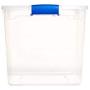 Homz Plastic Storage, Modular Stackable Storage Bins with Blue Latching Handles, 31 Quart, Clear, 4-Pack