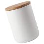 TOPBATHY Ceramic food jar sealed food storage canister kitchen box with wooden lid for coffee bean sugar spice - medium size (white)