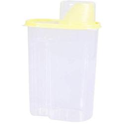 Poniu 2.5L Storage Tank, Cereal Grain Bean Rice Storage Container, Plastic, Funnel Design with Lips, with Measuring Cup, Kitchen Storage Boxes (yellow)