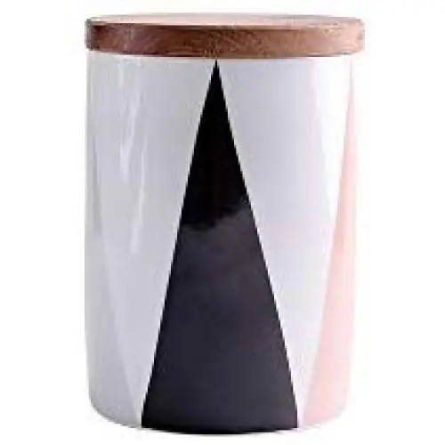 Einer-Stück-Keramik-Schüssel mit geometrischen Mustern, bleifrei, mit Holzverschlüssen, ideal für Süßigkeiten, Kekse, Butter, Kaffee, Hafer, Tee und Zucker (Stil 2) - 750ml