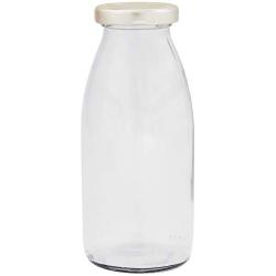 Viva Haushaltswaren 15 Mini/Milk Bottles 250ml Glass Bottles with Silver Screw Tops for Self-Filling with Filling Funnel Diameter 12 cm