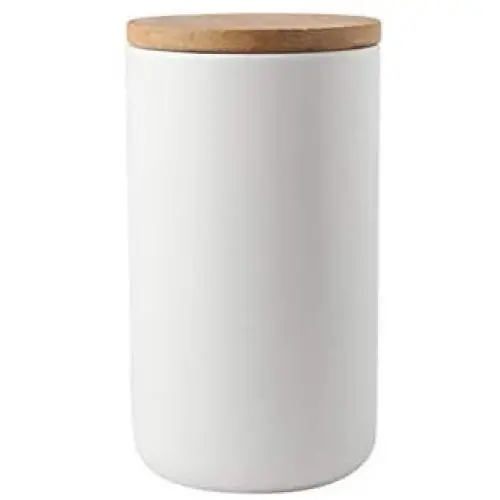 Bouteille en céramique TOPBATHY pour aliments scellée, boîte de rangement de cuisine avec couvercle en bois pour café, sucre, épices – Grande taille (blanc) Bouteille en céramique TOPBATHY pour aliments scellée, boîte de rangement de cuisine avec couvercle en bois pour café, sucre, épices – Grande taille (blanc)