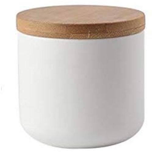 YYW Ceramic Food Storage Jar Canister with Airtight Wooden Lid, Modern Design Food Canisters Loose Tea Coffee Sugar Spice Nuts Snacks Seasonings Storage Jar Caddy (White 9.15oz/260ml)