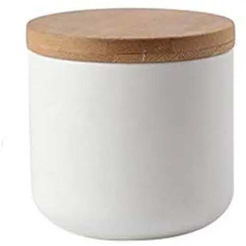 Bocal en Céramique pour Stockage Alimentaire avec Joint Étanchéité en Bambou - Design Moderne, Canister en Céramique pour Thé en Vrac, Café, Épices, Noix, Assaisonnements (Blanc 260ml)