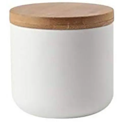 TOPBATHY Ceramic Container Food Storage jar Tea Coffee Sugar canisters with Wooden lid for Kitchen (Small Size, White)