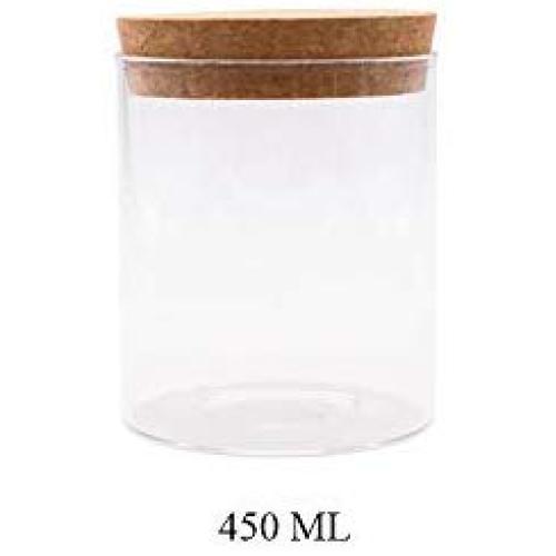 JY Collection Air Tight Storage Jar, Glass Storage Tank with a Natural Bamboo Lid, 450 ML, 500 ML, 650 ML, 700 ML, 950 ML(Cork, 450ml)