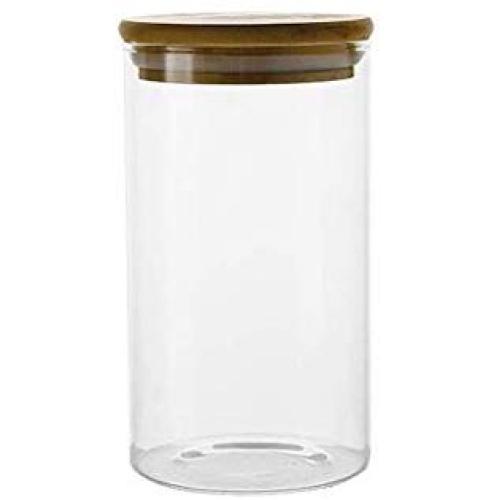 XSWZAQ Nordic wind glass transparent sealed cans tea cans seasoning jar bamboo cover coffee home (Size : 650ml)