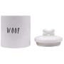 Creative Co-op DA5576 Woof Ceramic Dog Treat Jar with Bone Handle in Lid, 6" Round x 8.5" Tall, White