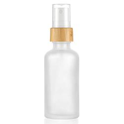 4 Pcs Frosted Glass Fine Mist Atomizer,Empty Glass Spray Bottle With Natural Wooden Bamboo Pump Head,Travel Perfume Liquid Cosmetic Vials Containers-1 Pipette&Funnel included (50ml/1.7 Ounce)