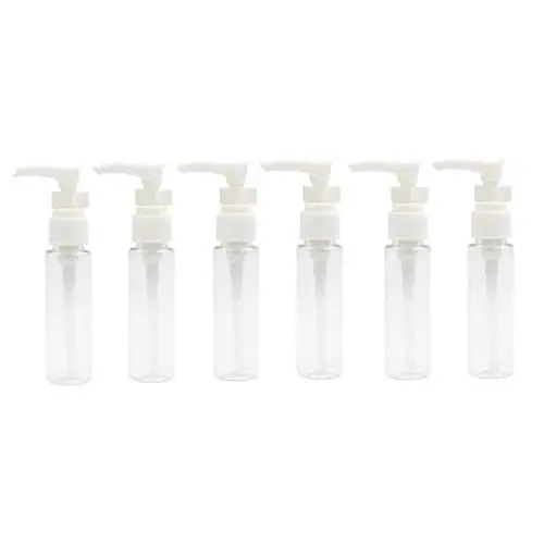 6PCS 30ML 1OZ Transparent Empty Plastic Pump Bottles with White Pump Head Shower Gel Shampoo Lotion Conditioner Storage Holder Refillable Portable Container Jar for Travel Home Use