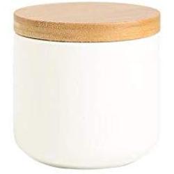 HOUSIYU Food Storage Tanks, Ceramic Classic Biscuit Jars and Wooden Airtight Lids for Coffee, Nuts, Tea, Etc, White,7.5x8cm