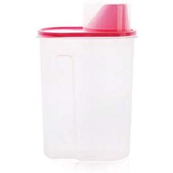 Poniu Storage Tank Dry Dried Cereal Pasta Flour Dispenser Container with Measuring Cup Plastic Storage Jars Boxes (Pink, L)