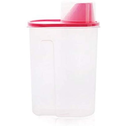 Poniu Storage Tank Dry Dried Cereal Pasta Flour Dispenser Container with Measuring Cup Plastic Storage Jars Boxes (Pink, L)