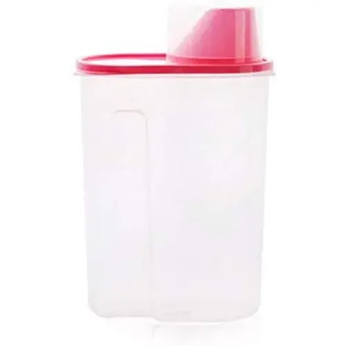 Poniu Storage Tank Dry Dried Cereal Pasta Flour Dispenser Container with Measuring Cup Plastic Storage Jars Boxes (Pink, L)