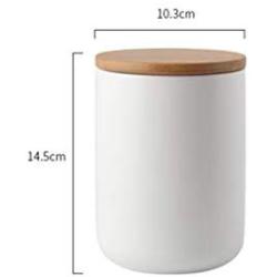TOPBATHY Ceramic food jar sealed food storage canister kitchen box with wooden lid for coffee bean sugar spice - medium size (white)
