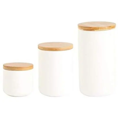 White Ceramic Food Storage Containers Set of 3 with Airtight Wooden Lids Small Coffee Canisters Jars,Pantry Organization and Storage for Tea Coffee Snacks Sugar Flour Spice 3 Piece Set White Ceramic Food Storage Containers Set of 3 with Airtight Wooden Lids Small Coffee Canisters Jars,Pantry Organization and Storage for Tea Coffee Snacks Sugar Flour Spice 3 Piece Set