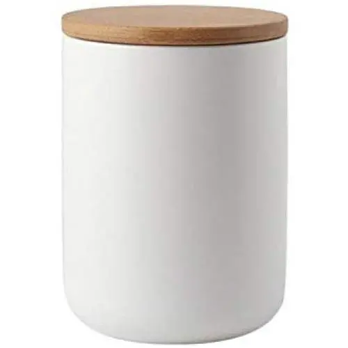 Keramik Lebensmittelbehälter mit Bambuschachdeckel, schlossartig, schlichtes Küchen-Design zur Aufbewahrung von Kaffee, Zucker, Tee, Gewürzen und mehr (Weiß (800ml/27.05oz))