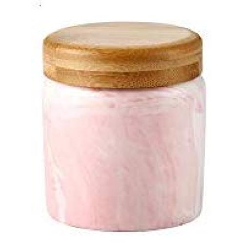 Danmu 1Pc of Lead Free Ceramic Marble Pattern Candy Dish with Bamboo Airtight Lids Candy Cookie Jar Storage Jar Jewelry Box Buffet Jar Biscuit Coffee Oatmeal Tea Sugar Container (250ML, Pink)