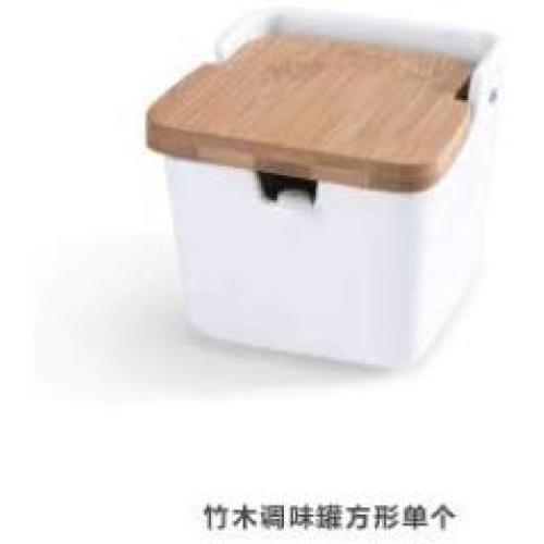 Bowls Spice Jars with Spoon and Box Porcelain and Bamboo Cover - Storage Container Spice jar,1