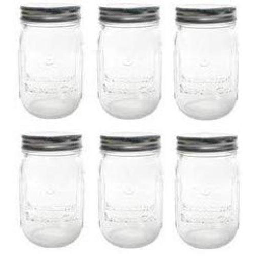 Sunshine Mason Co. Pint Regular Mouth Glass Mason Jars with White Plastic Storage Lids 6 Pack
