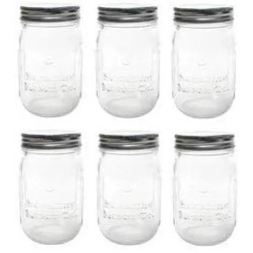 Bouteilles en verre Sunshine Mason Co. Regular Mouth 6 Pack avec Couvercles Plastiques Blancs Bouteilles en verre Sunshine Mason Co. Regular Mouth 6 Pack avec Couvercles Plastiques Blancs