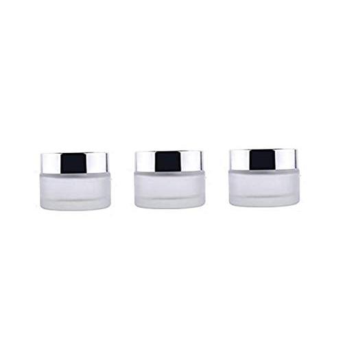 3PCS 30ml/1oz Empty Refill Portable Upscale Frosted Glass Cosmetic Jar Pot Container with Silver Lid and Inner Pad Travel Makeup Sample Packing Holder Essential Oil Cream Lotion Lip Balm Jars