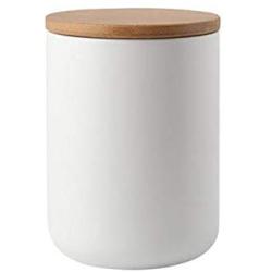 Ceramic Jar Sealed Canister Food Storage Container with Wooden Lid for Loose Tea Coffee Bean Sugar Spice,White,800ml