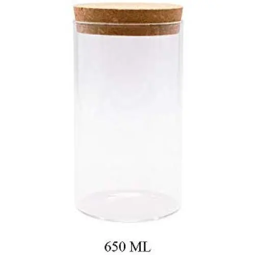 Jarre de Stockage Hermétique JY Collection, Verre avec Couvercle en Bambou Naturel, 450 ML, 500 ML, 650 ML, 700 ML, 950 ML (Cork, 650ml)