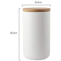 TOPBATHY Ceramic food jar sealed food storage canister kitchen box with wooden lid for coffee bean sugar spice - large size (white)