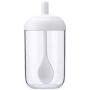 Cabilock Transparent Spice Jars With Spoon Round Storage Jars Kitchen Sugar Container with Glass Lid and Spoon for Kitchen (White)