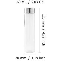 Empty Clear Travel Portable Glass Wish Bottles with Silver Aluminum Cap Essential Oil Powders Cream Ointments Grease Storage Container Jars Cosmetic Makeup Sample Packing .(2.03 Oz,15 Pcs）