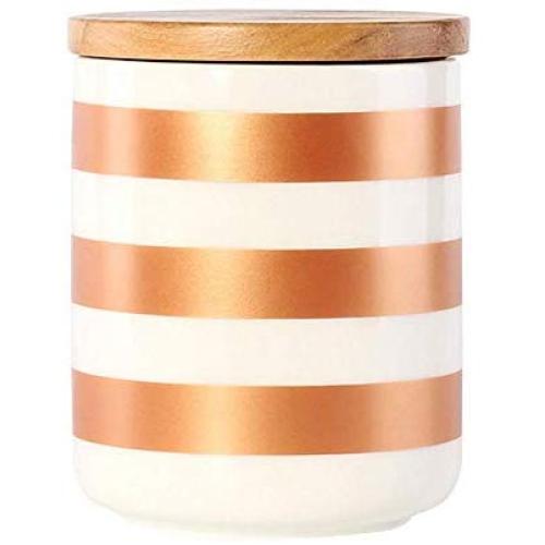 Ceramics Stripe Storage Jar with Bamboo Lid,Preserving Jars for Tea Coffee Herb Spices Sugar and More (B/10x13cm)