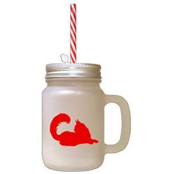 Red Maine Coon Cat Silhouette #2 Frosted Glass Mason Jar With Straw